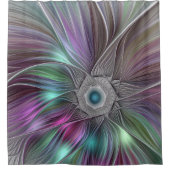 フラワーカラフルパワー抽象芸術モダンフラクタルアート シャワーカーテン (正面)