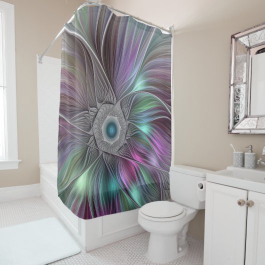 フラワーカラフルパワー抽象芸術モダンフラクタルアート シャワーカーテン (インサイチュ)
