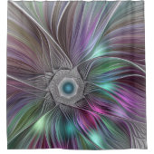 フラワーカラフルパワー抽象芸術モダンフラクタルアート シャワーカーテン (正面)