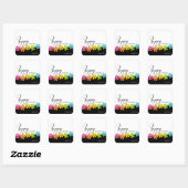 フラワーカラフルブラック&ホワイト誕生日書道 スクエアシール (シート)