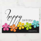 フラワーカラフルブラック&ホワイト誕生日書道 スパークリングワインラベル (シングルラベル)