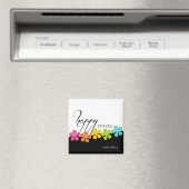 フラワーカラフルブラック&ホワイト誕生日書道 マグネット (インサイチュ (食洗機))