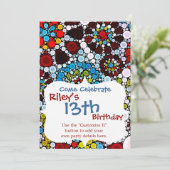 フラワーカラフルモザイクサークルバブルデザイン 招待状 (スタンド正面)