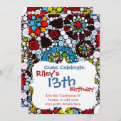 フラワーカラフルモザイクサークルバブルデザイン 招待状 (正面/裏面)