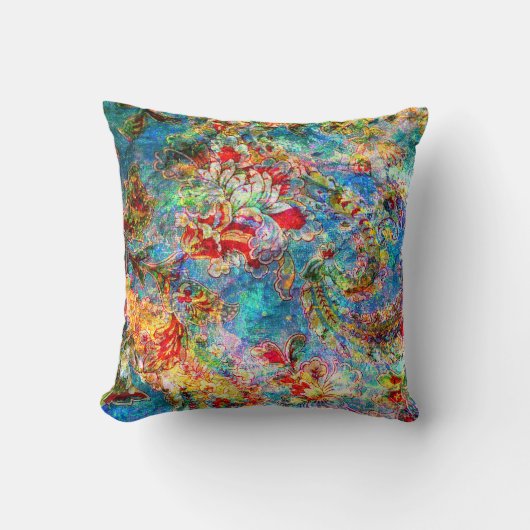 フラワーカラフル素朴デジタルコラージュ2 クッション (正面)