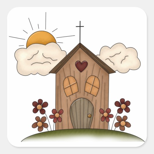 フラワーカントリー素朴チャーム付きサニーチャーチ スクエアシール (正面)