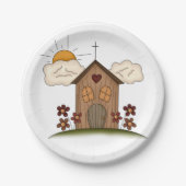 フラワーカントリー素朴チャーム付きサニーチャーチ ペーパープレート (正面)