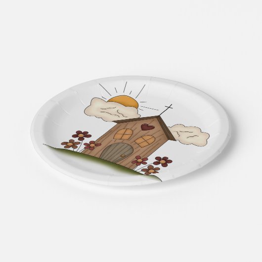 フラワーカントリー素朴チャーム付きサニーチャーチ ペーパープレート (アングル)