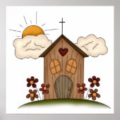 フラワーカントリー素朴チャーム付きサニーチャーチ ポスター (正面)