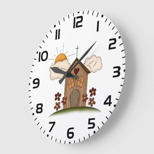 フラワーカントリー素朴チャーム付きサニーチャーチ ラージ壁時計 (傾斜)