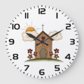 フラワーカントリー素朴チャーム付きサニーチャーチ ラージ壁時計 (正面)