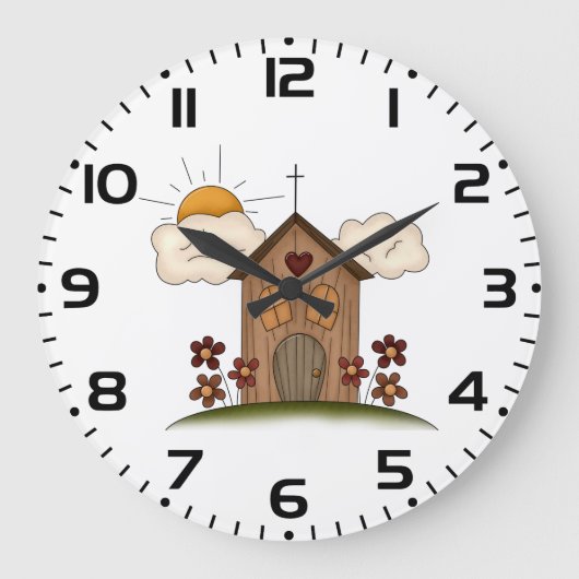 フラワーカントリー素朴チャーム付きサニーチャーチ ラージ壁時計 (正面)