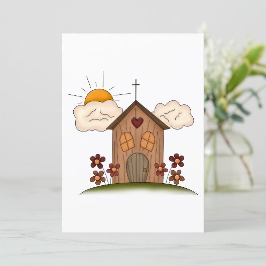 フラワーカントリー素朴チャーム付きサニーチャーチ 招待状