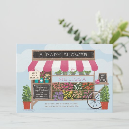 フラワーカートファーマーズマーケットベビーシャワー 招待状 (スタンド正面)