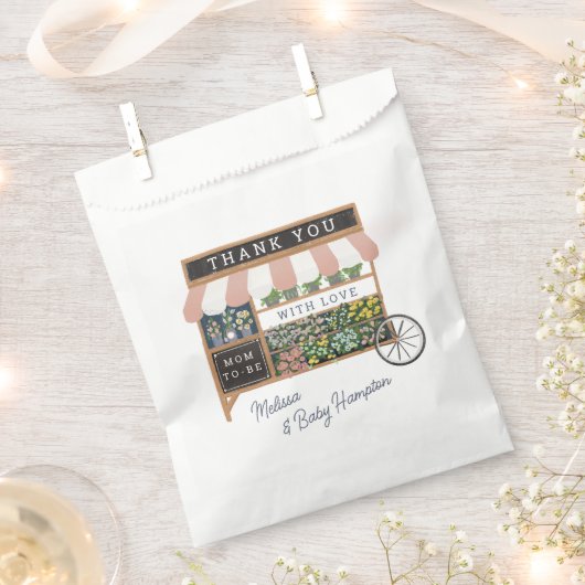 フラワーカート農家マーケットピンクベビーシャワー フェイバーバッグ (クリップ留めされた状態)
