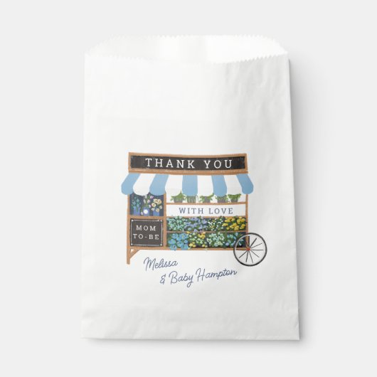 フラワーカート農家マーケットブルーベビーシャワー フェイバーバッグ (正面)