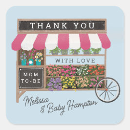 フラワーカート農家市場ピンク赤ちゃんシャワーの好意 スクエアシール