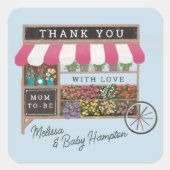 フラワーカート農家市場ピンク赤ちゃんシャワーの好意 スクエアシール (正面)