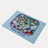 フラワーガーデンとハミングバーズブルー ドアマット (アングル)