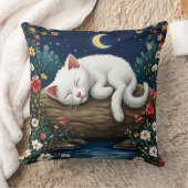 フラワーガーデンに眠る白猫 クッション (ブランケット)