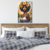 フラワーガーデンに黒い女神 キャンバスプリント (インサイチュ (寝室))