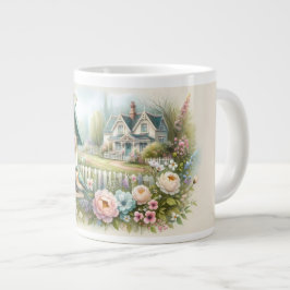 フラワーガーデンのカントリー風バードハウス ジャンボコーヒーマグカップ