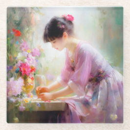 フラワーガーデンの少女 ガラスコースター