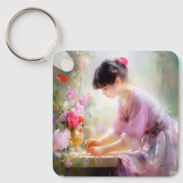 フラワーガーデンの少女 キーホルダー