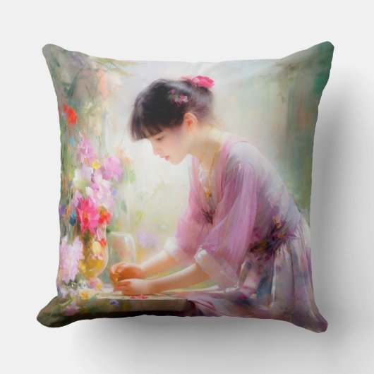 フラワーガーデンの少女 クッション (正面)