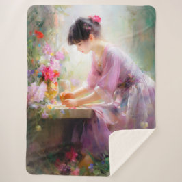 フラワーガーデンの少女 シェルパブランケット