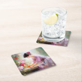 フラワーガーデンの少女 スクエアペーパーコースター (インサイチュ)