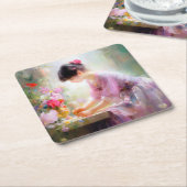 フラワーガーデンの少女 スクエアペーパーコースター (アングル)