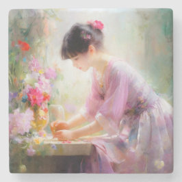 フラワーガーデンの少女 ストーンコースター