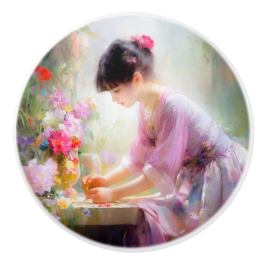 フラワーガーデンの少女 セラミックノブ (正面)