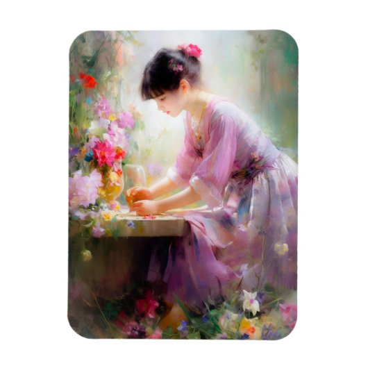 フラワーガーデンの少女 マグネット (縦)