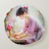 フラワーガーデンの少女 ラウンドクッション (裏面)