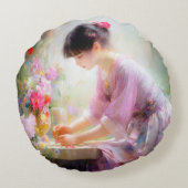 フラワーガーデンの少女 ラウンドクッション (裏面)
