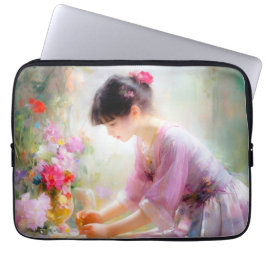 フラワーガーデンの少女 ラップトップスリーブ