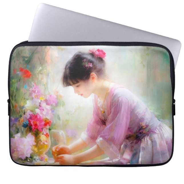 フラワーガーデンの少女 ラップトップスリーブ (正面)