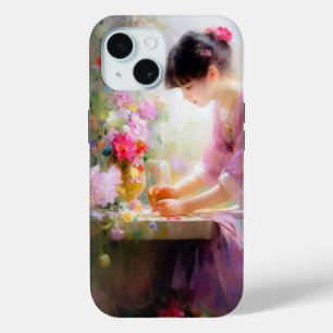 フラワーガーデンの少女 iPhone 15ケース