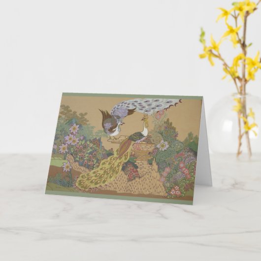 フラワーガーデンの様式化されたピーコック カード (黄色い花)