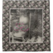 フラワーガーデンアンティーク椅子自然アートパターン シャワーカーテン (正面)