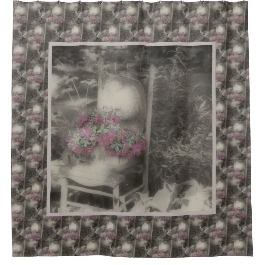 フラワーガーデンアンティーク椅子自然アートパターン シャワーカーテン (正面)