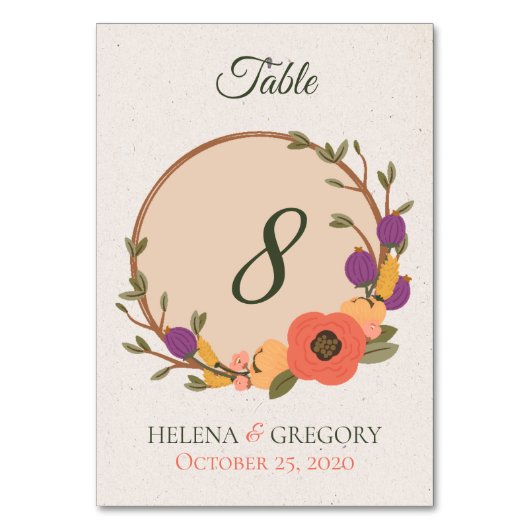 フラワーガーデンウェディング テーブルナンバー (正面)
