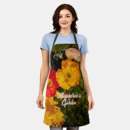 フラワーガーデンウォーターカラーフローラモノグラムカスタム エプロン