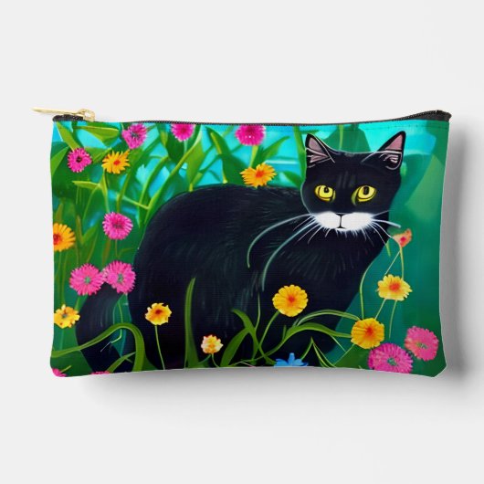 フラワーガーデンカラフルに登場する黒猫 アクセサリーポーチ (正面)