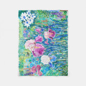 フラワーガーデンカラフル油パステルアートブランケット フリースブランケット (正面)