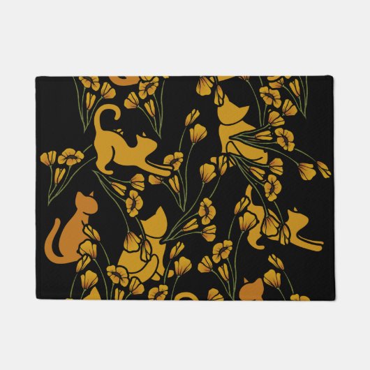 フラワーガーデンキャッツオレンジタビーキャット ドアマット (正面)