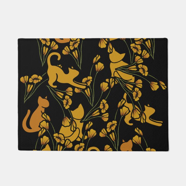 フラワーガーデンキャッツオレンジタビーキャット ドアマット (正面)