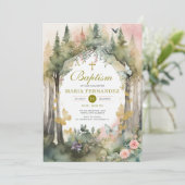 フラワーガーデングリーンリーフローラバプテスマ招待状 招待状 (スタンド正面)